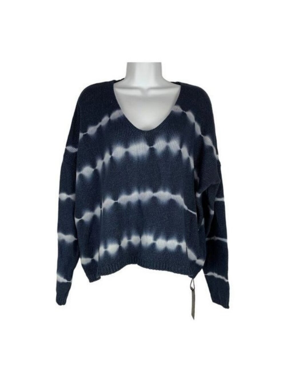 Blanknyc Size S Tie-Dye Knit Sweater In Blue & White Long Sleeve
